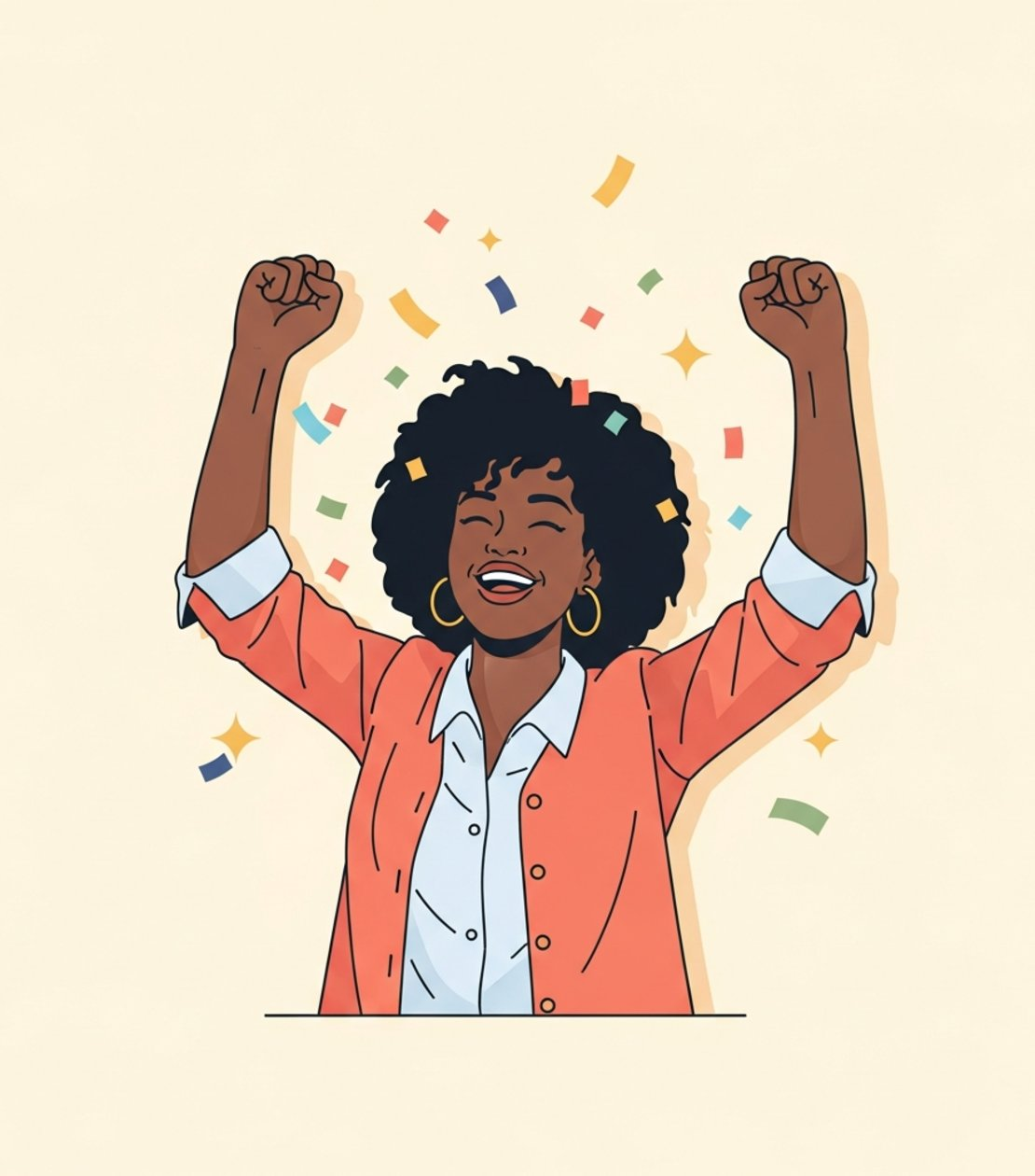 Illustration of an entrepreneur celebrating a win with confetti