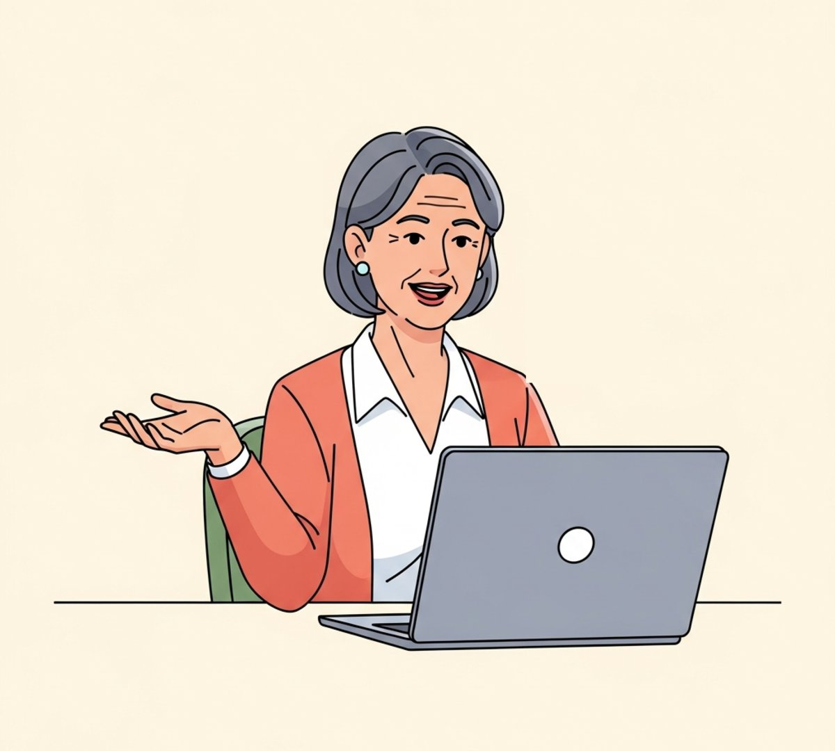 Illustration of a member presenting her business during a virtual meeting