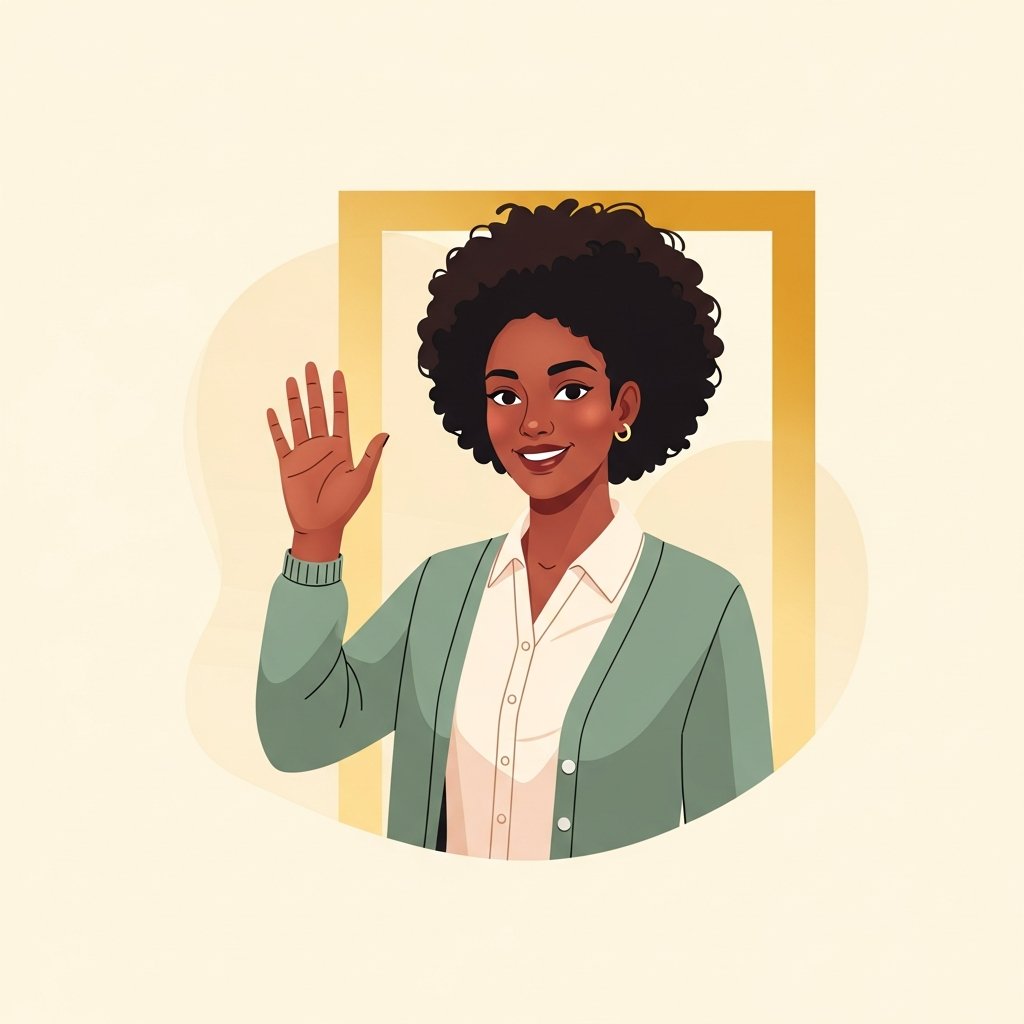 Illustration of a friendly member waving hello